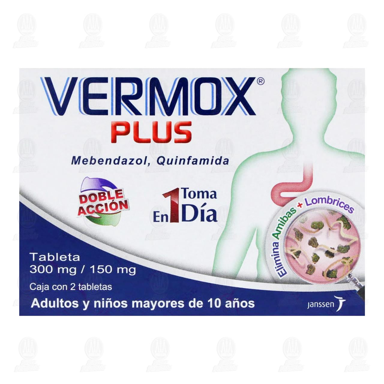 Vermox Plus 300mg/150mg, 2 Tabletas. image number 1